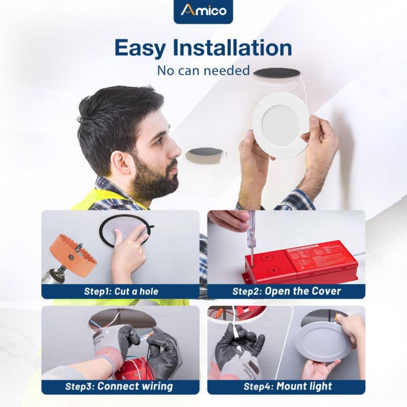 Luces LED empotradas Amico 15 cm 4 unidades con respaldo de 90 min