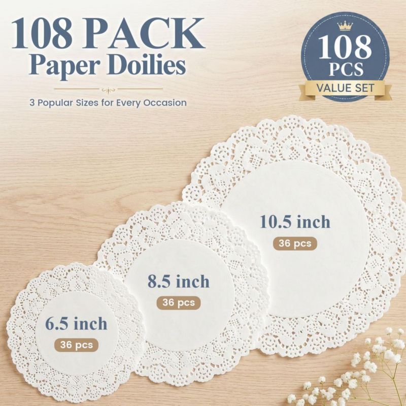 HAKSEN 108 piezas de manteles de encaje de papel de 65" 85" y 105" para mesa