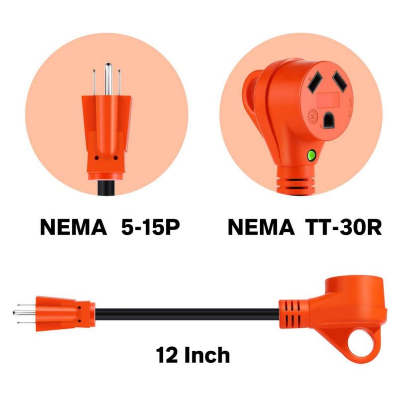 Adaptador RV Ficstar 30A a 110V NEMA 5-15P TT-30R