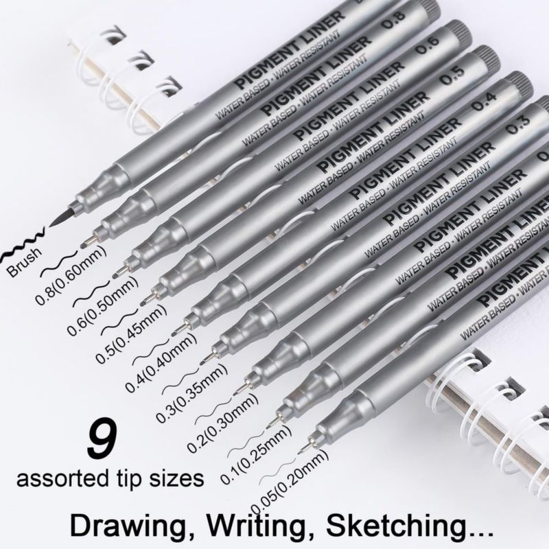 Plumas Fineliner Dyvicl 9 unidades - Tinta negra de archivo