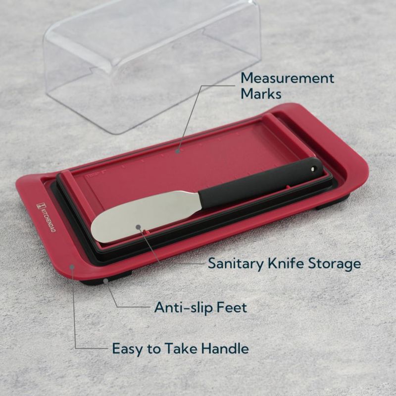 Recipiente hermético para mantequilla KITCHENDAO rojo con cuchillo