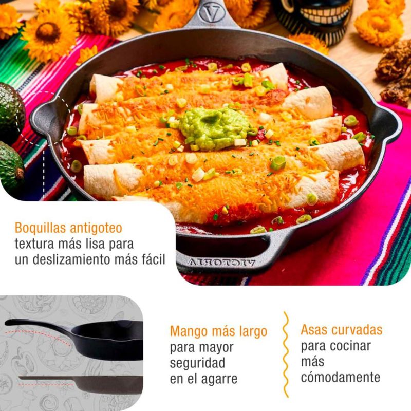 Sartén de hierro fundido Victoria 25 cm con diseño La Catrina
