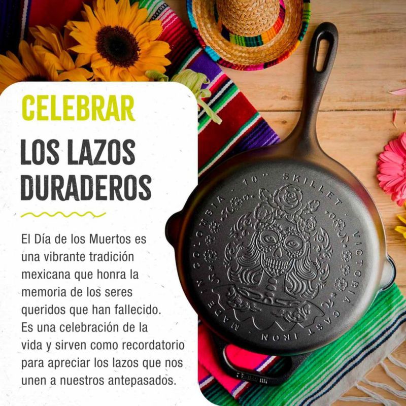 Sartén de hierro fundido Victoria 25 cm con diseño La Catrina