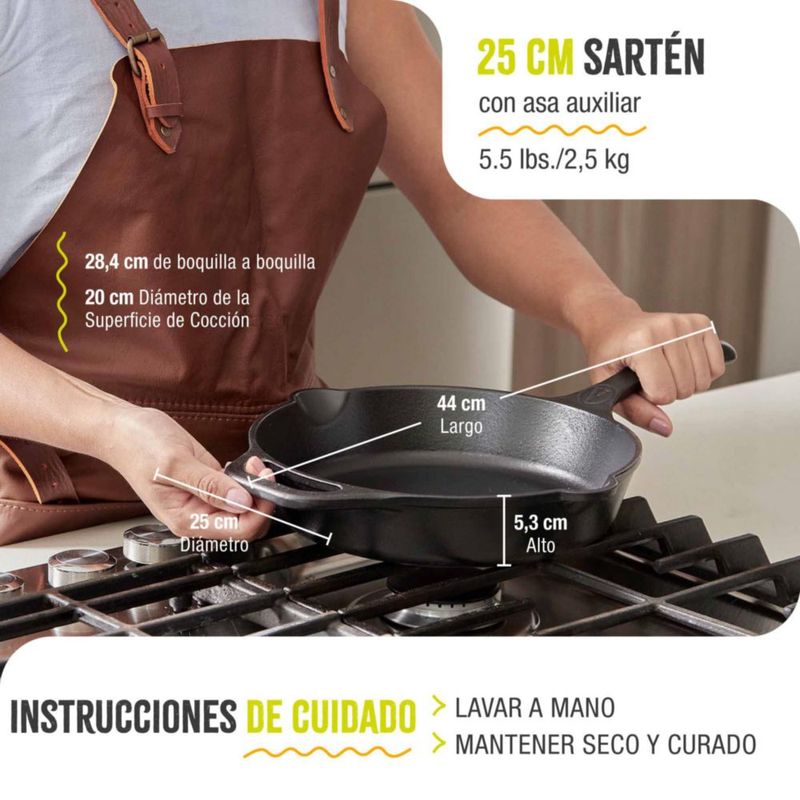Sartén de hierro fundido Victoria 25 cm con diseño La Catrina