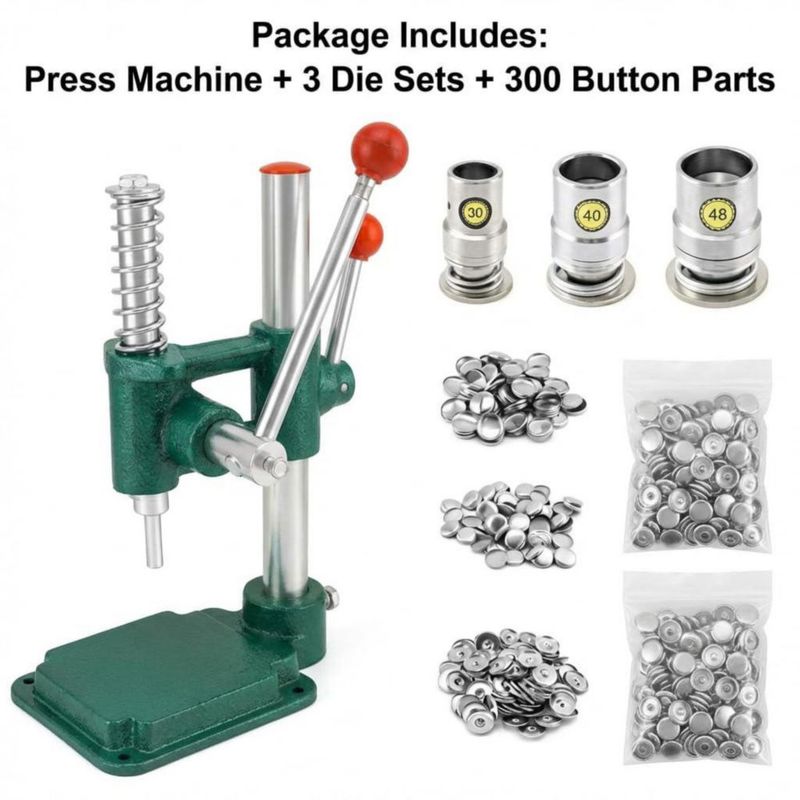Máquina de Botones QWORK con 3 Troqueles y Prensa Ajustable