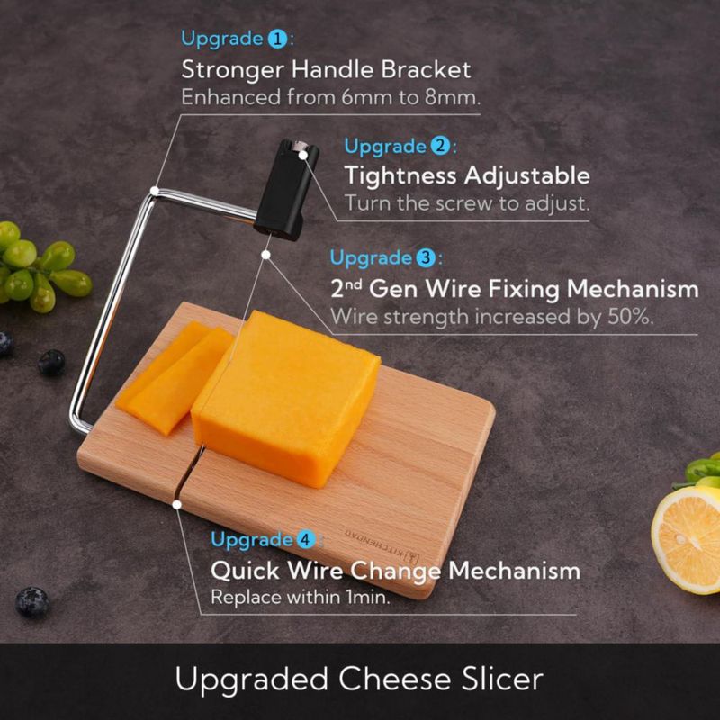 Cortador de Queso KITCHENDAO con Tabla de Haya Ajustable