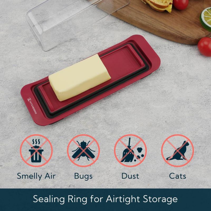Recipiente hermético rojo de plástico para mantequilla KITCHENDAO