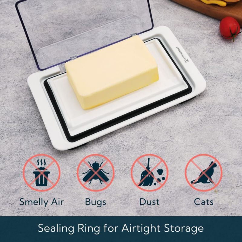 Recipiente hermético con tapa abatible para mantequilla KITCHENDAO – Blanco