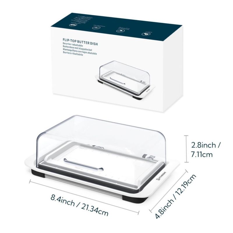 Recipiente hermético con tapa abatible para mantequilla KITCHENDAO – Blanco