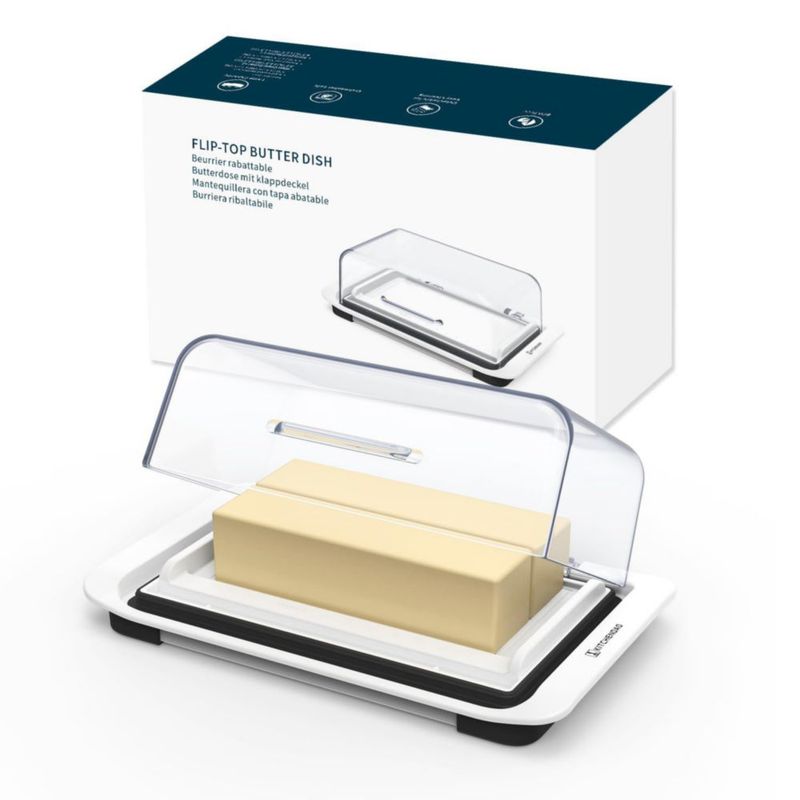 Recipiente hermético con tapa abatible para mantequilla KITCHENDAO – Blanco