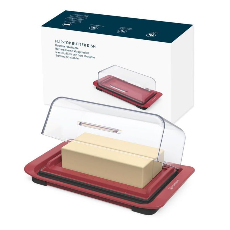 Cajita para mantequilla KITCHENDAO hermética con tapa abatible roja