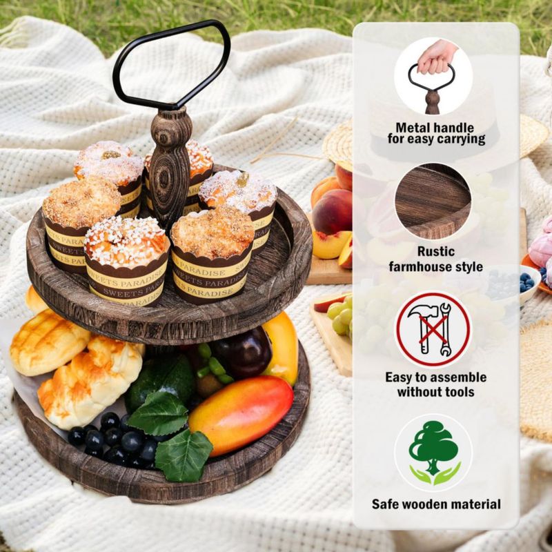 Bandeja mustry de madera estilo granja de 2 niveles (26 cm/32 cm)