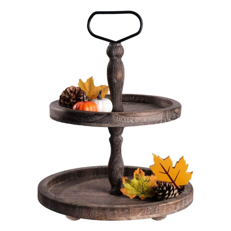 Bandeja mustry de madera estilo granja de 2 niveles (26 cm/32 cm)