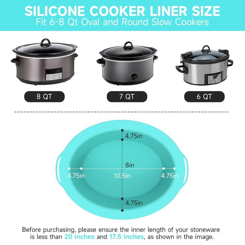 Forros para olla de cocción lenta SOPHICO de silicona 6‑8 cuartos gris‑menta
