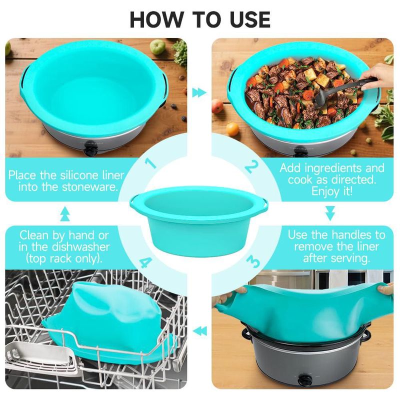 Forros para olla de cocción lenta SOPHICO de silicona 6‑8 cuartos gris‑menta