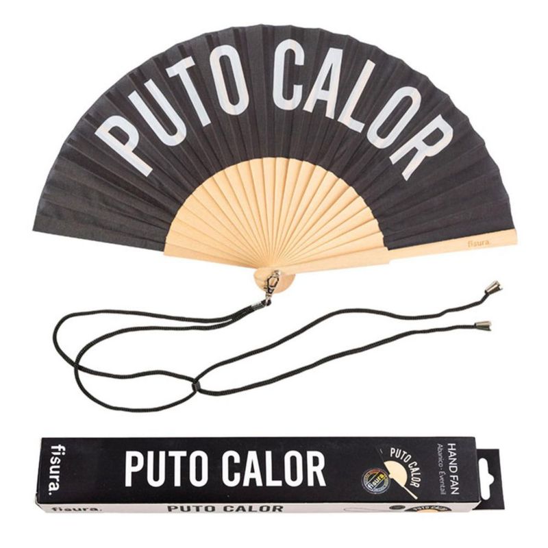 Abanico de mano plegable Fisura 42 cm negro de madera y textil