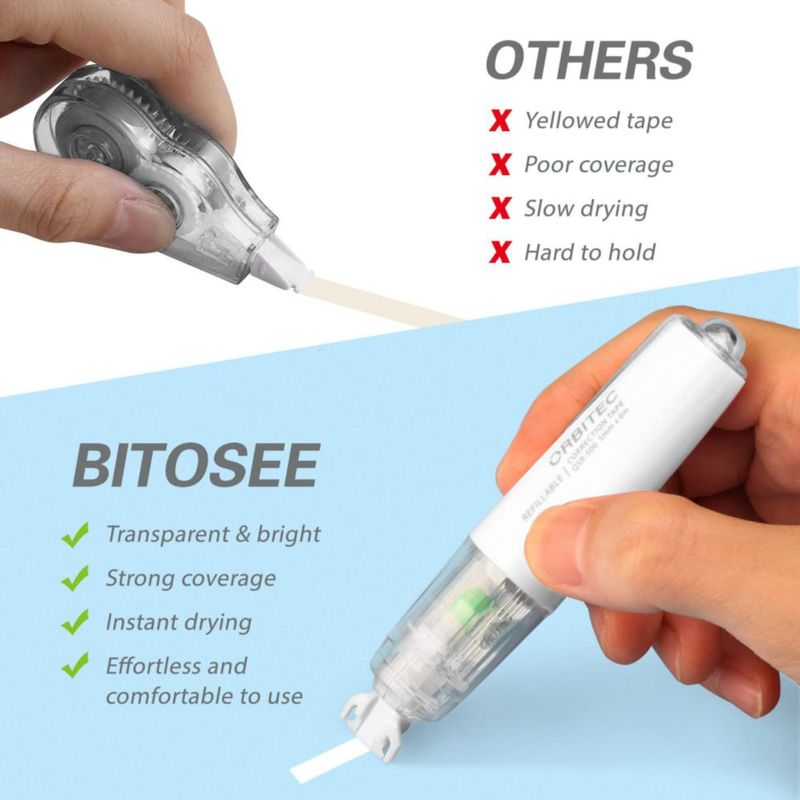 Cinta Correctora BITOSEE Recargable de Secado Rápido - Pack de 2