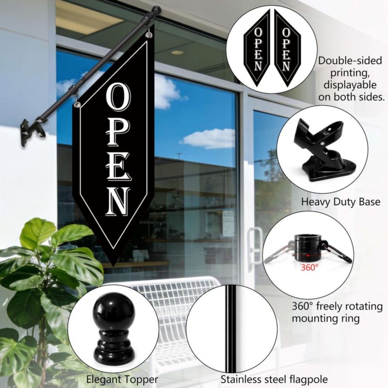 Banner HANVIDA 81 cm Kit de Bandera OPEN Negro Doble Cara