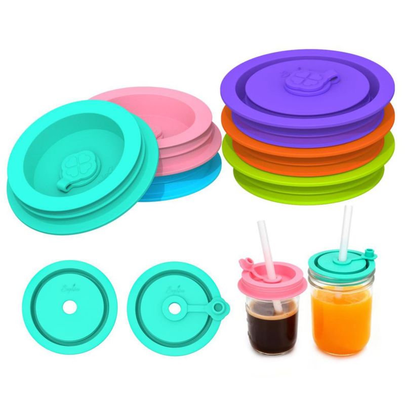 Tapas de frasco tipo Mason SOPHICO pack de 6 con agujero para pajita silicona