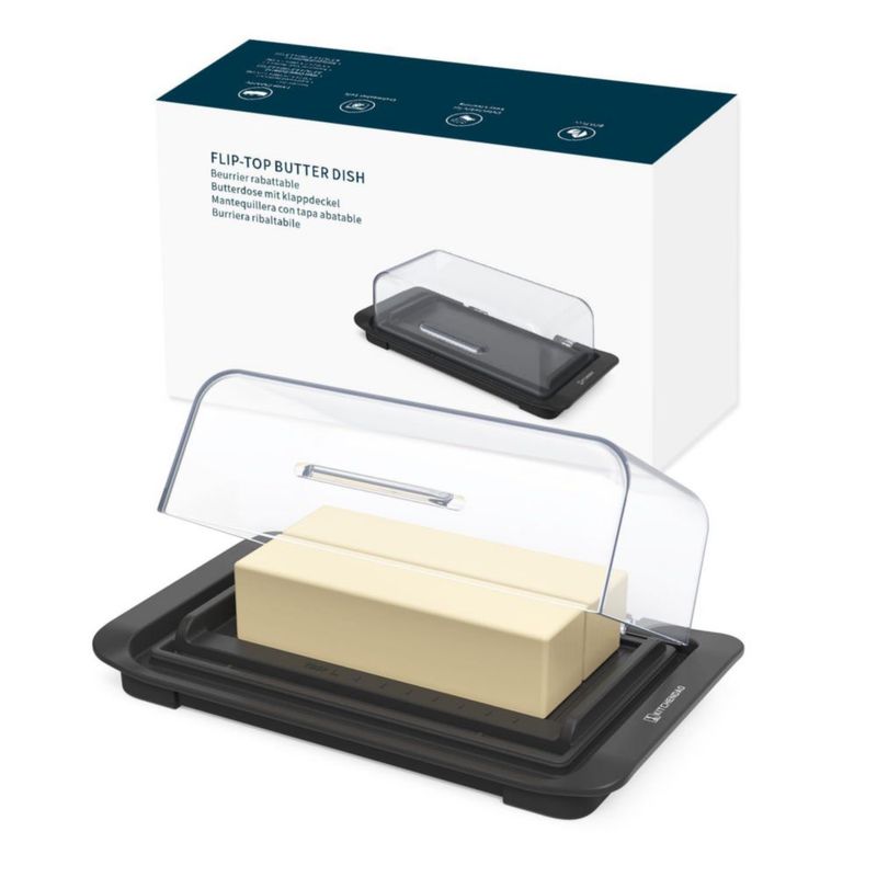 Recipiente hermético para mantequilla KITCHENDAO con tapa abatible - negro