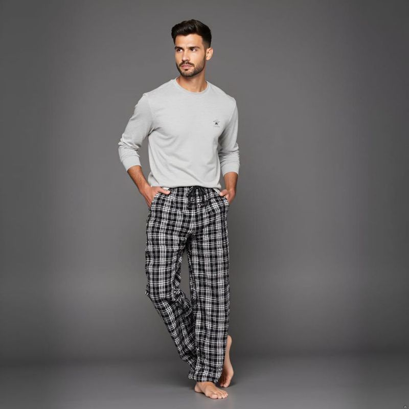Pijamas para hombre Beverly Hills Polo Club talla grande gris/negro