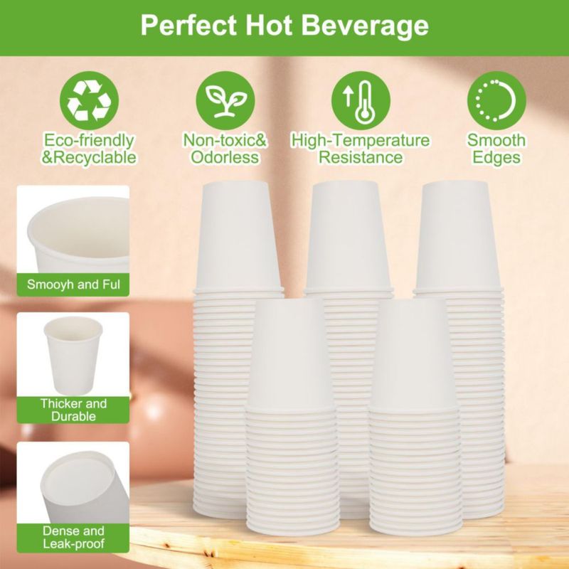 Tazas de Café BZOM 120 unidades 237 ml Descartables Blancas