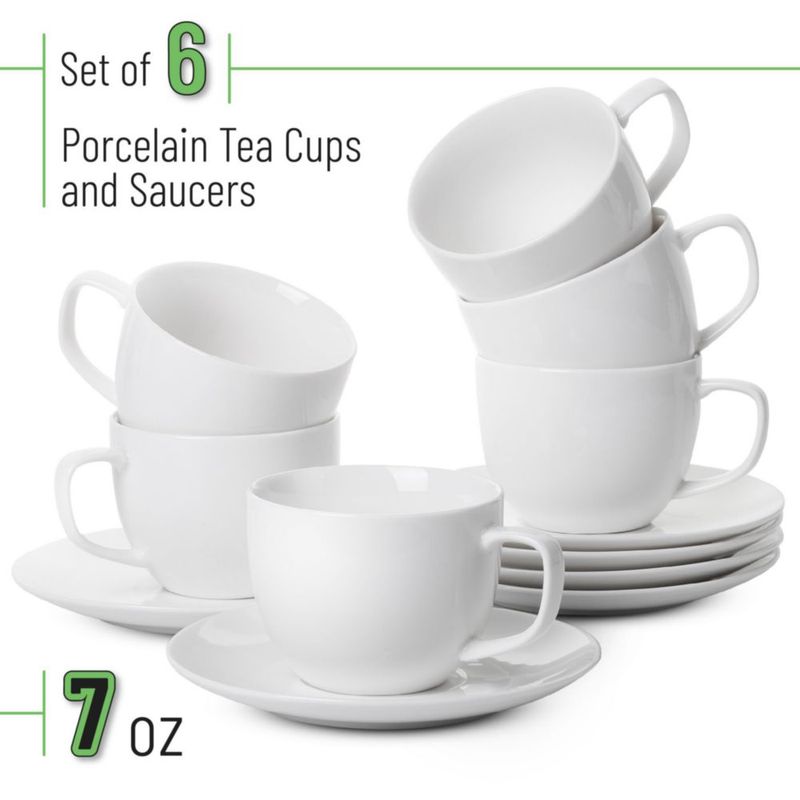 Juego de 6 tazas y platillos de porcelana blanca 240 ml – Brew To A Tea