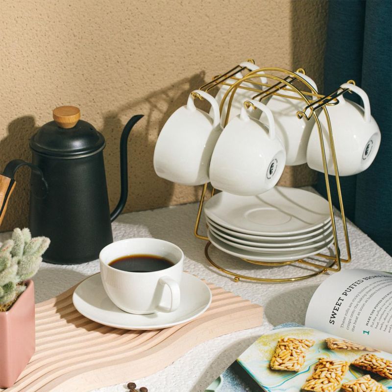 Juego de 6 tazas y platillos de porcelana blanca 240 ml – Brew To A Tea