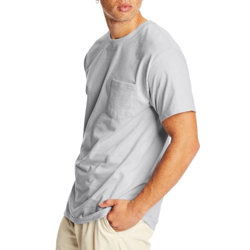 CAMISETA Hanes Beefy‑T Light Steel con bolsillo grande
