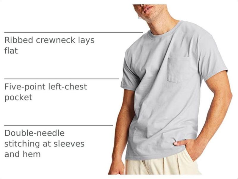 CAMISETA Hanes Beefy‑T Light Steel con bolsillo grande