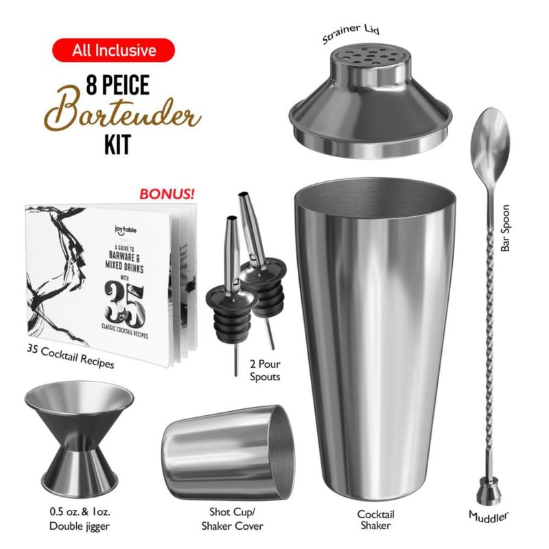 Set de bar EATEX de 8 piezas – Kit de mixología plateado