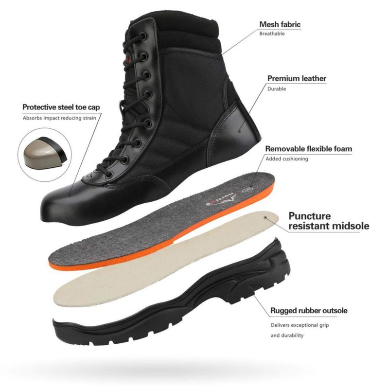 Bota NORTIV 8 25 cm Puntera de Acero Cremallera Lateral Negra