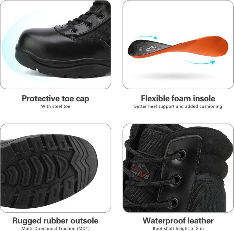 Bota NORTIV 8 25 cm Puntera de Acero Cremallera Lateral Negra