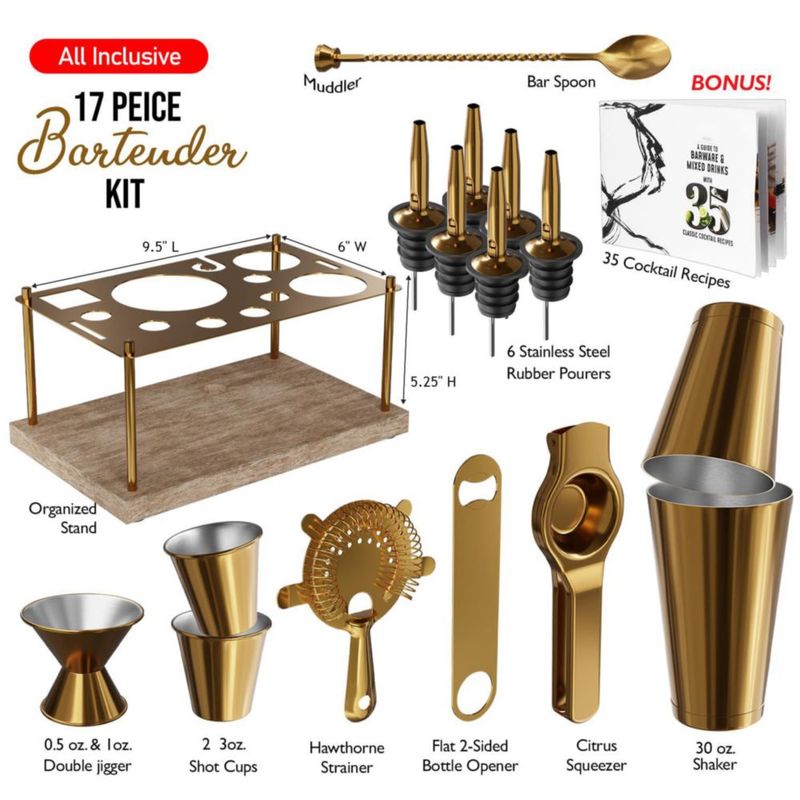 Set de Bar EATEX de 17 Piezas – Kit de Mixología Dorado