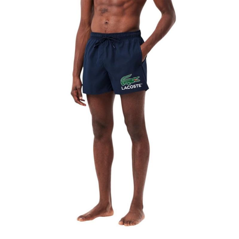 Pantalones de baño Lacoste talla mediana azul marino con estampado de cocodrilo