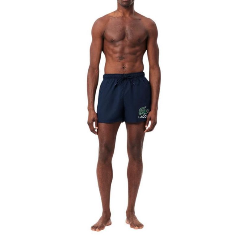 Pantalones de baño Lacoste talla mediana azul marino con estampado de cocodrilo