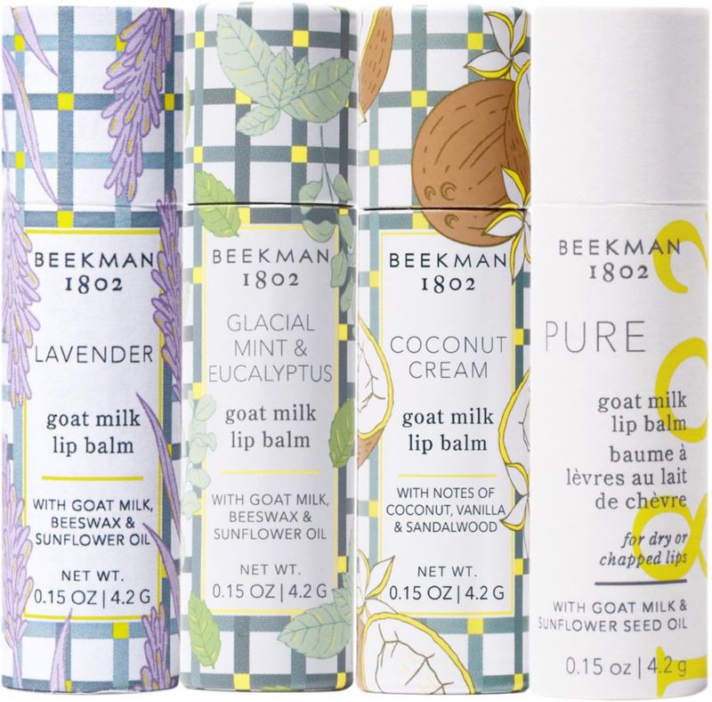 Set de 4 Bálsamos Labiales Beekman 1802 con Aromas Variados