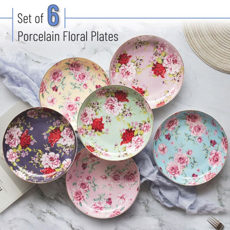 Juego de 6 platos de postre Brew To A Tea de 20 cm con diseño floral