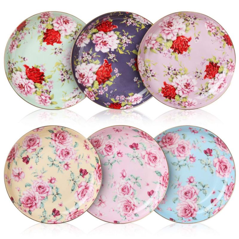 Juego de 6 platos de postre Brew To A Tea de 20 cm con diseño floral