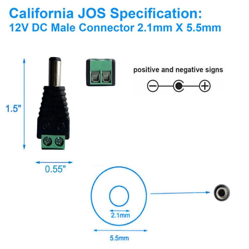Adaptador de Jack de Alimentación DC California JOS 2.1 × 5.5 mm 12 V 2+2