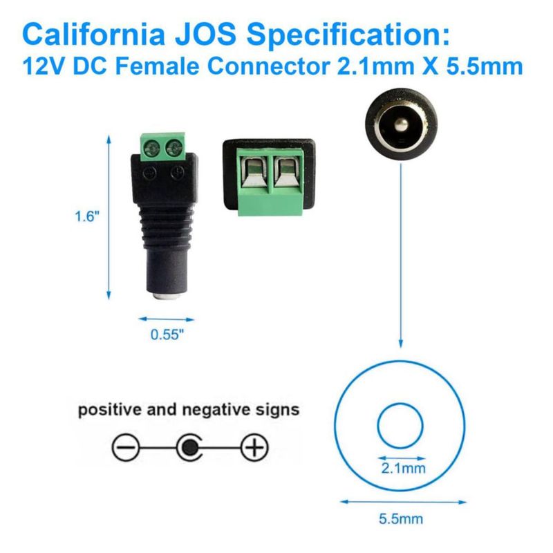 Adaptador de Jack de Alimentación DC California JOS 2.1 × 5.5 mm 12 V 2+2