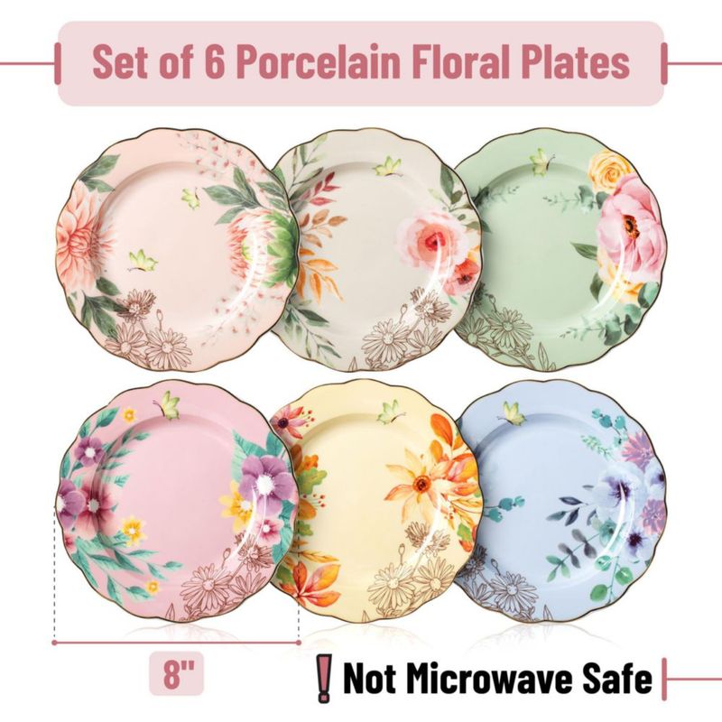 Juego de 6 platos Brew To A Tea de 20 cm con diseño floral