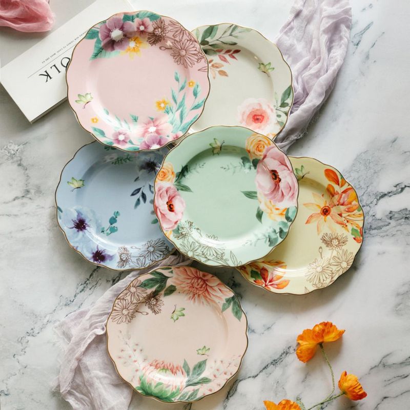 Juego de 6 platos Brew To A Tea de 20 cm con diseño floral