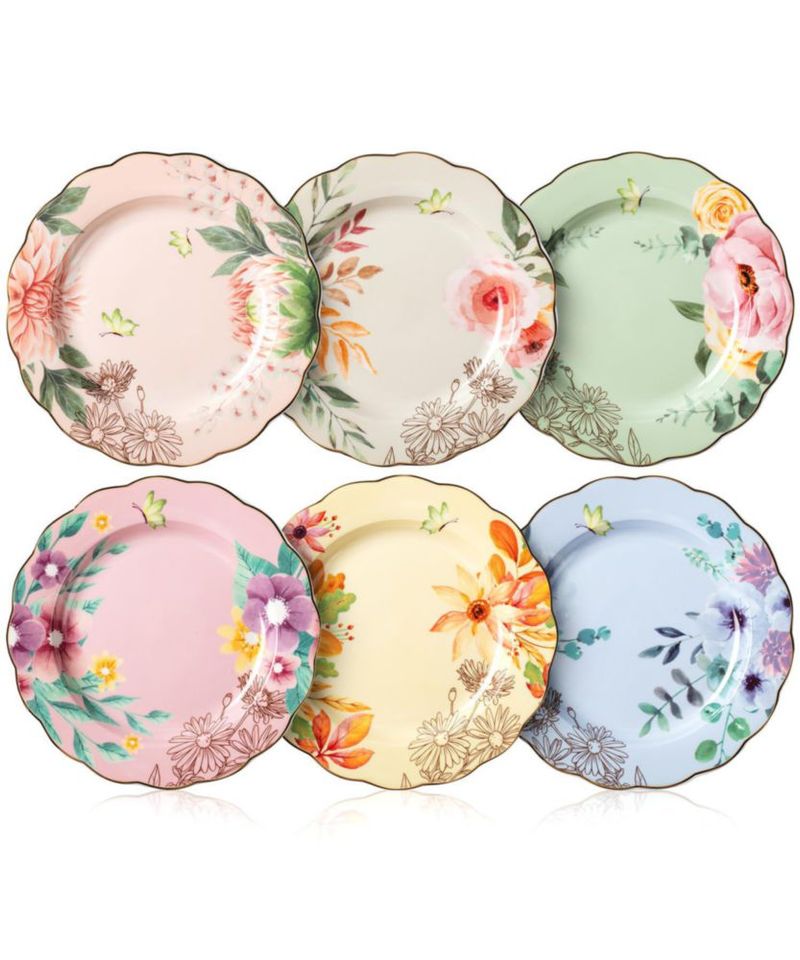 Juego de 6 platos Brew To A Tea de 20 cm con diseño floral