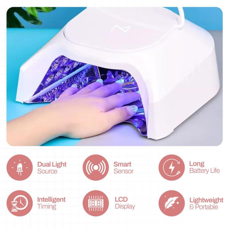 Lámpara de uñas M 86W UV LED inalámbrica negra y blanca