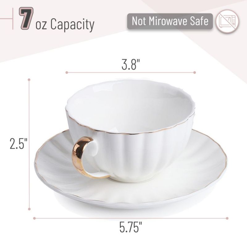 Juego de tazas de café Brew To A Tea 200 ml blanco con ribete dorado