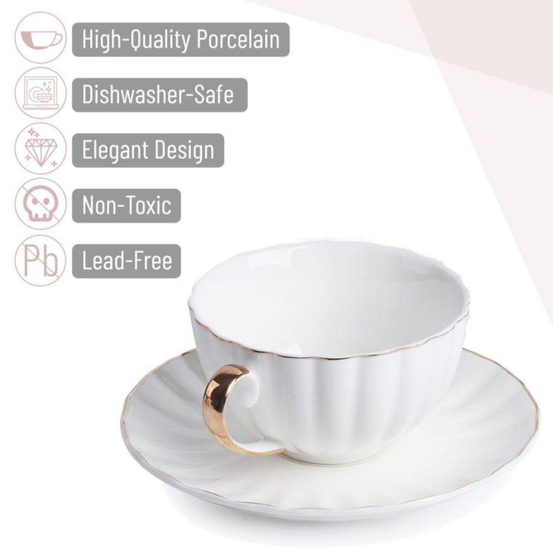 Juego de tazas de café Brew To A Tea 200 ml blanco con ribete dorado