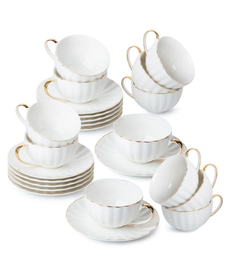 Juego de tazas de café Brew To A Tea 200 ml blanco con ribete dorado