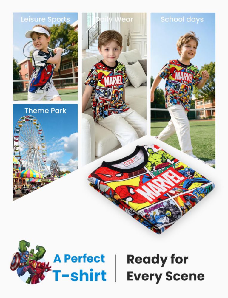 CAMISETA Disney Marvel para Niños 4‑5T con Protección UV contra el Sol