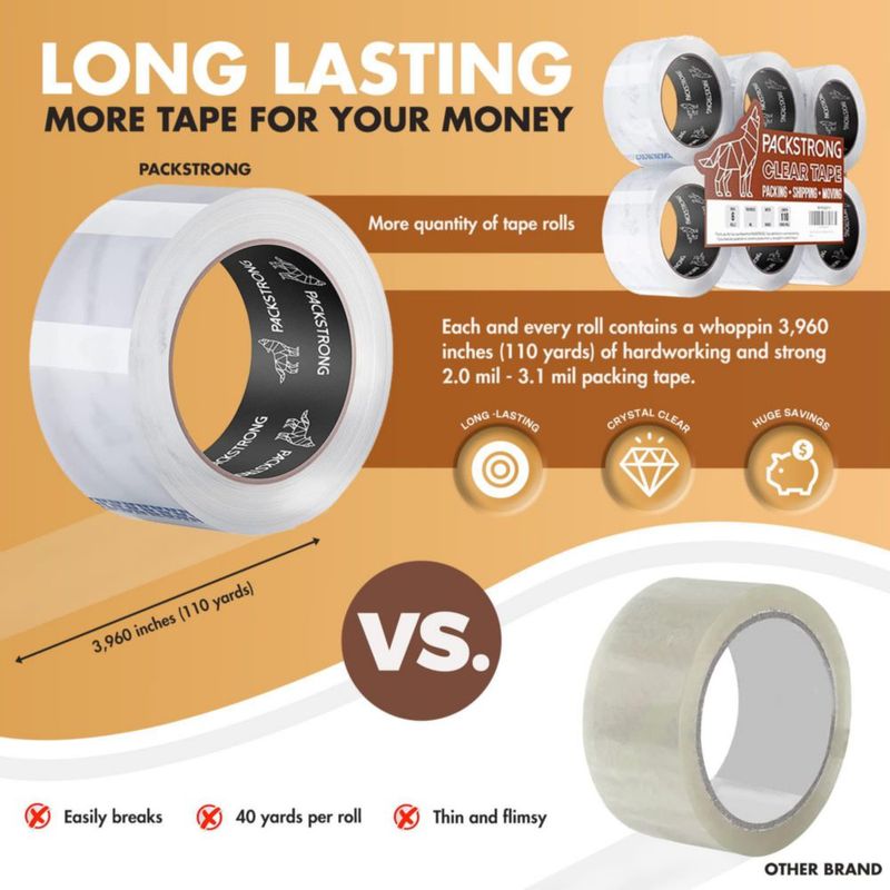 Cinta de embalaje Packstrong 12 rollos 5 cm × 91 m 27 mil